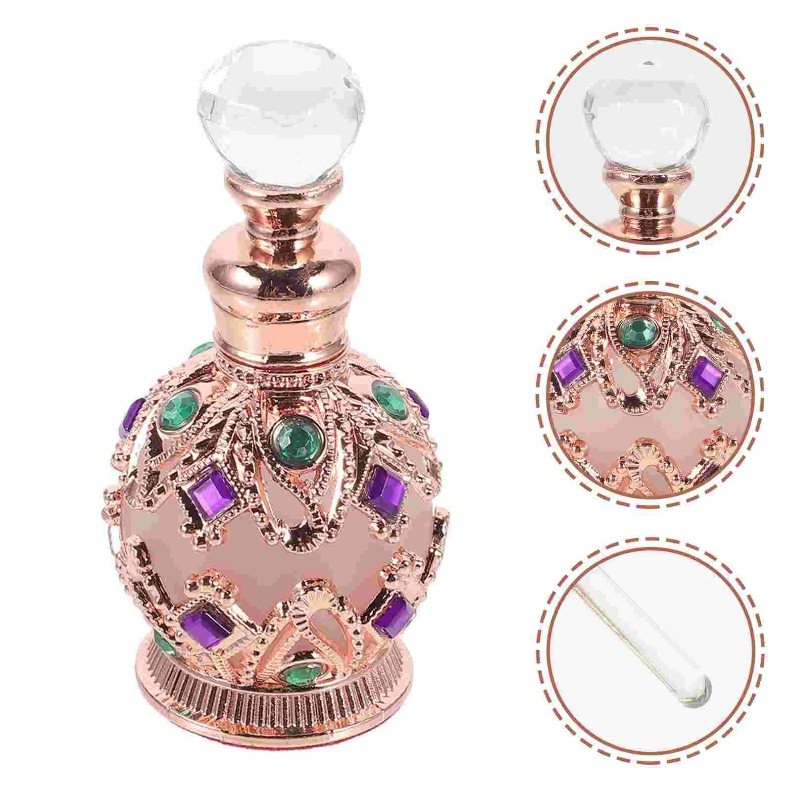 Empty Jeweled Essential Oil Bottle for Travel Vintage Bottle Mini Dropper Bottle Metal 15ml Perfume Bottle Arab Style Women Gift