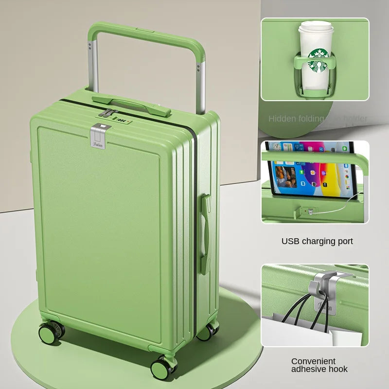 KIMLUD, Multifunctional Draw-Bar Suitcase Zipper Wide Handle Trolley Luggage with Cup Holder USB Port Trip Boarding Case Spinner 20 inch, green / 26Inches 650mm, KIMLUD APPAREL - Womens Clothes