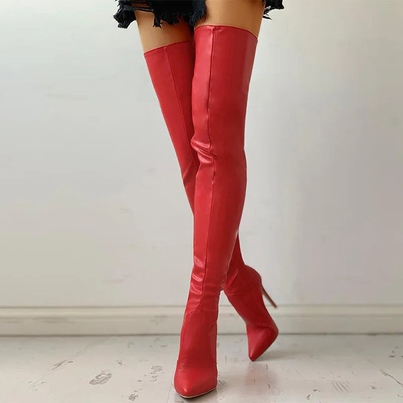 Black Sexy Over The Knee Boots For Women High Heels Shoes Ladies Thigh High Boots 2023 Winter Big Size 43 Long Boots Female Shoe - KIMLUD