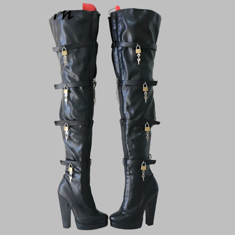 Sorbern 8 Locks Block Heel Boots Women Unisex Style Crotch Thigh High Boot Drag Queen Shoes Fetish Custom Multi Colors