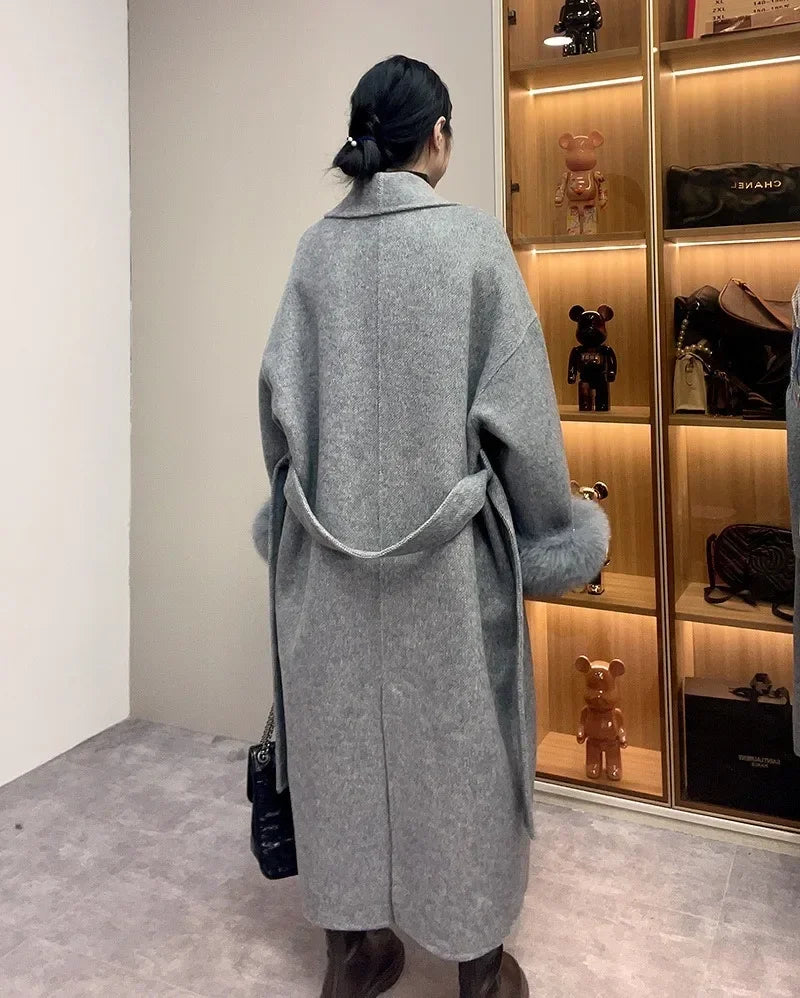 High End Double-sided Wool Strapping Real Wool Fur Coat Women's Removable Cuffs Fox Fur Temperament Cashmere Short Jacket