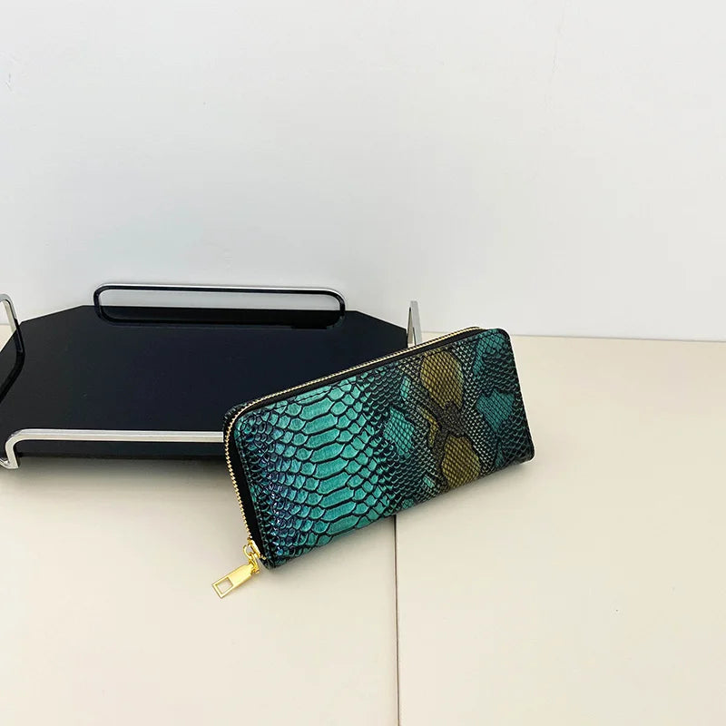 KIMLUD, Female Coin Purse Crocodile Leather Long Women Wallet Serpentine Design Phone Purses for Ladies Cardholder Clutch Money Bag Sac, Green, KIMLUD APPAREL - Womens Clothes