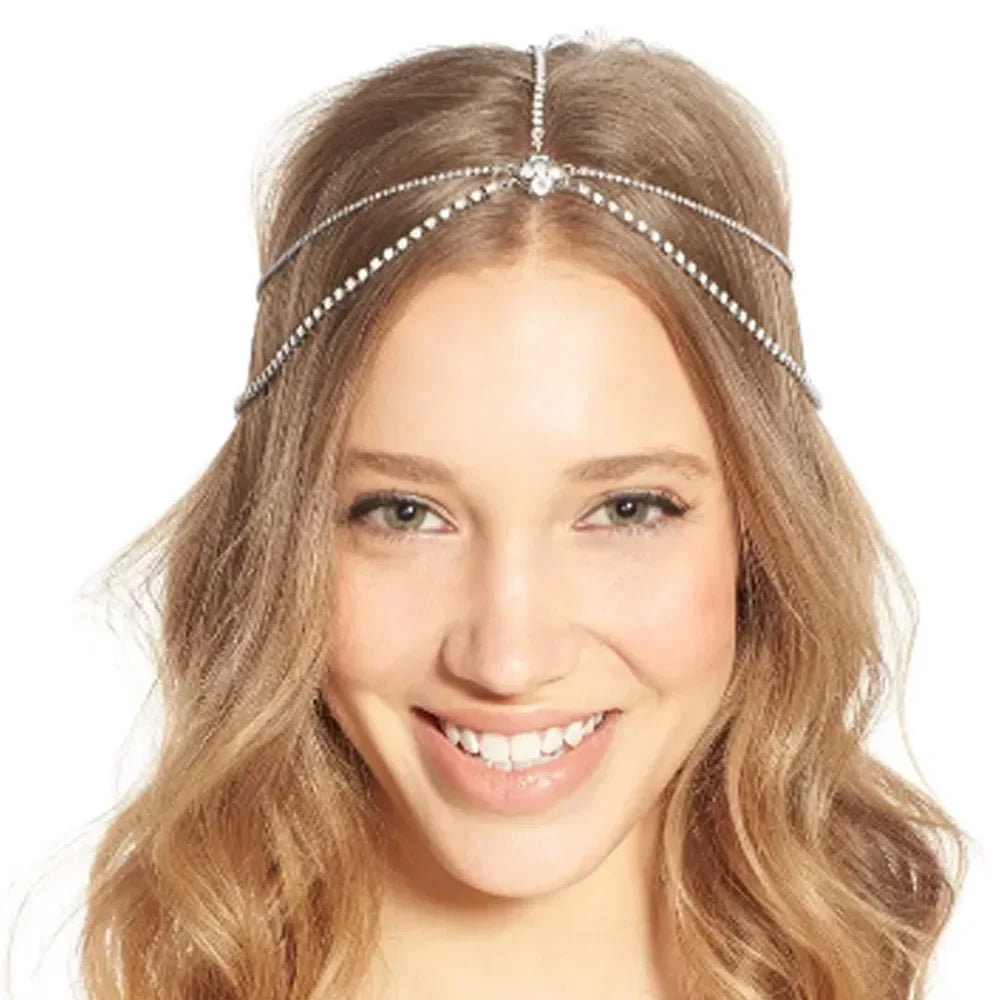 Stonefans Rhinestone Headband for Hair Bohemia Bridal Headwear Crystal Head Chain Wedding Hair Accessories Boho Tiara Jewelry