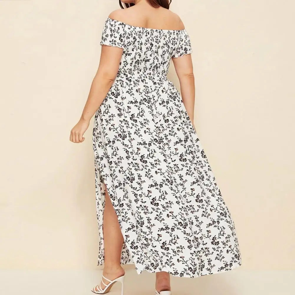 Plus Size Maxi Dress Elastic Chest Wrapped Fine Sewing Long Dress Bohemia Style Off Shoulder Long Dress