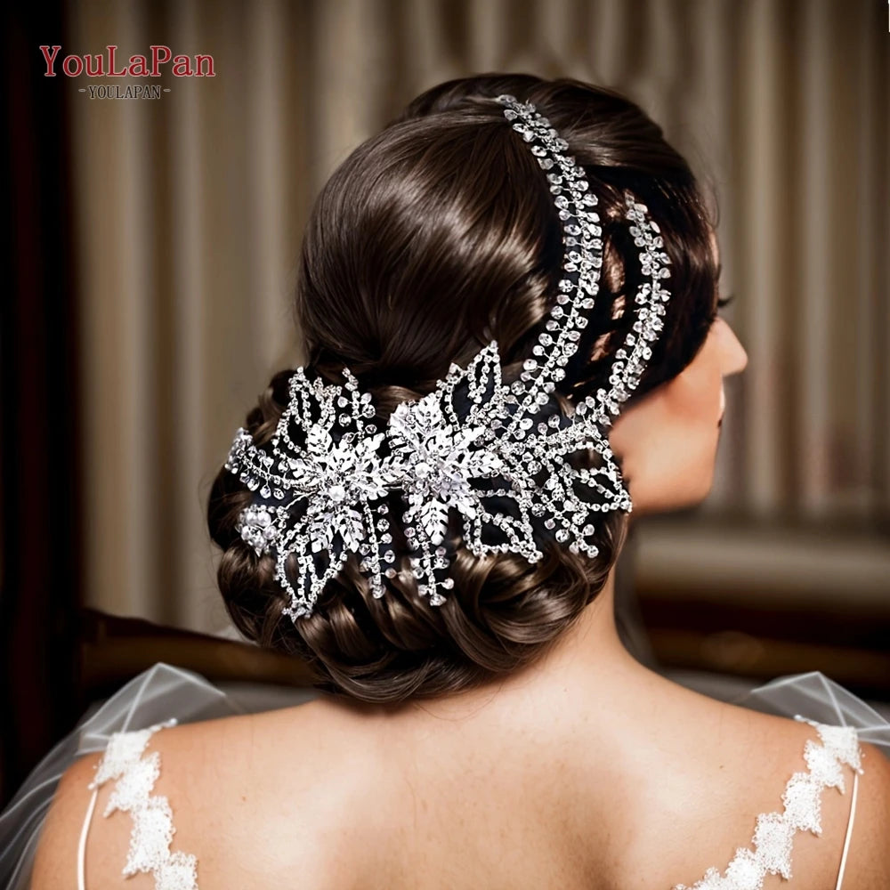 KIMLUD, YouLaPan Alloy Flower Bridal Hair Accessories Wedding Hair Clips Rhinestone Side Hairpin Women Crystal Wedding Headdress HP254, KIMLUD Womens Clothes