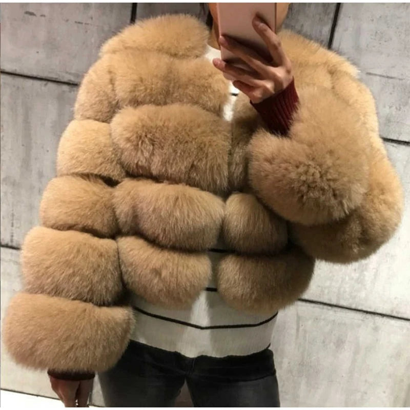 Faux Fur Short Coat Women Cropped Long Sleeve Artificial Fox Fur Jacket Women Winter Fluffy Top Thick Warm Furry Fur Outwears