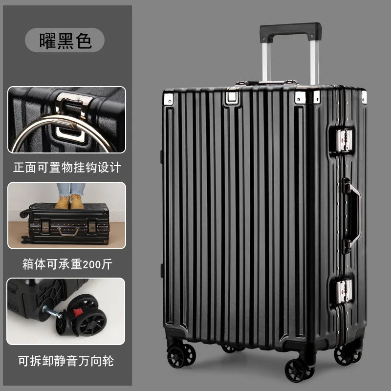 20inch 22inch 24inch 26inch Large Capacity Luggage Aluminum Frame Reinforced Anti-Collision Trolley Case Password Box Casual Suitcase Silent Wheel - KIMLUD