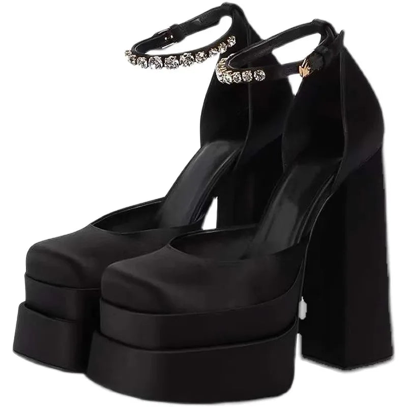 2025 Spring Platform Women Mary Jane Shoes Fashion Crystal Bukle Sexy High Heel Wedding Party Shoes