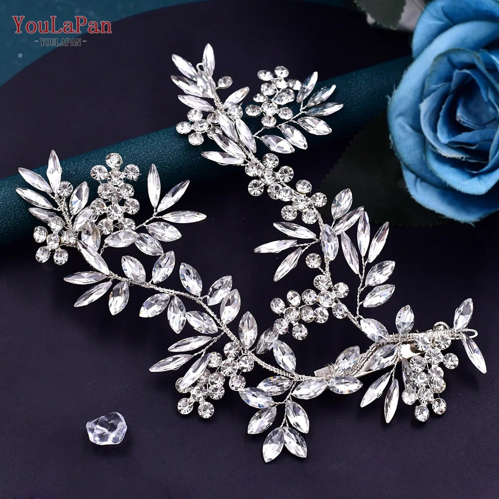 TOPQUEEN HP254 Bridal Side Clip Wedding Tiara Bridal Hairpins Handmade Rhinestone Women Headwear Alloy Flower Bride Headdress