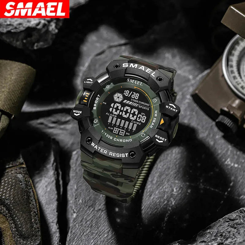 SMAEL 8050 New Men's Large Dial, Personalized Trendy Camouflage Style Sports Multi-Function Luminous - KIMLUD