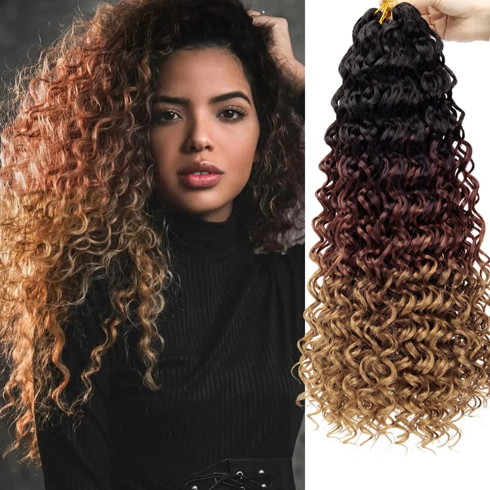 KIMLUD, Crochet hair GoGo Curl for Black Women Short Beach Curl Bohemian Crochet Braids Natural Black Deep Wave Braiding hair Extensions, 1B-30-27 / 24inches / 1Pcs/Lot, KIMLUD APPAREL - Womens Clothes