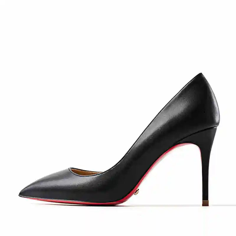 Women's heels 2025 trend Leather Luxury Pumps Red Bottom Pointed Toe High Heels Elegant Stiletto Party Ladies Shoes Woman 12cm - KIMLUD