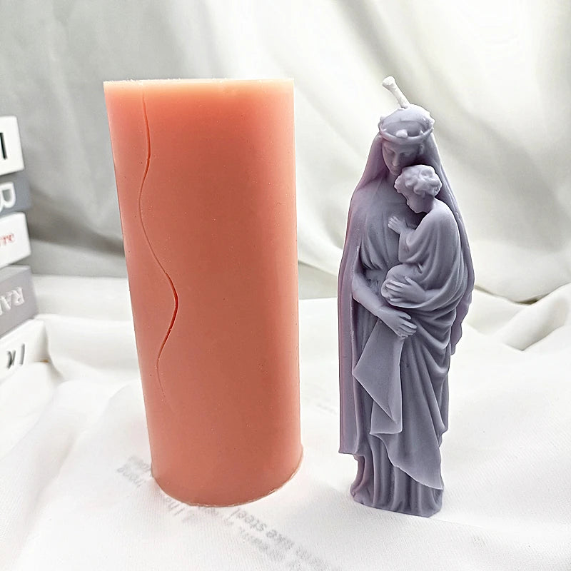 Virgin Mary And Baby Jesus Silicone Candle Molds Holy Family Mould For Party Festival Birthday Handmade Gifts  Present Wax Tools