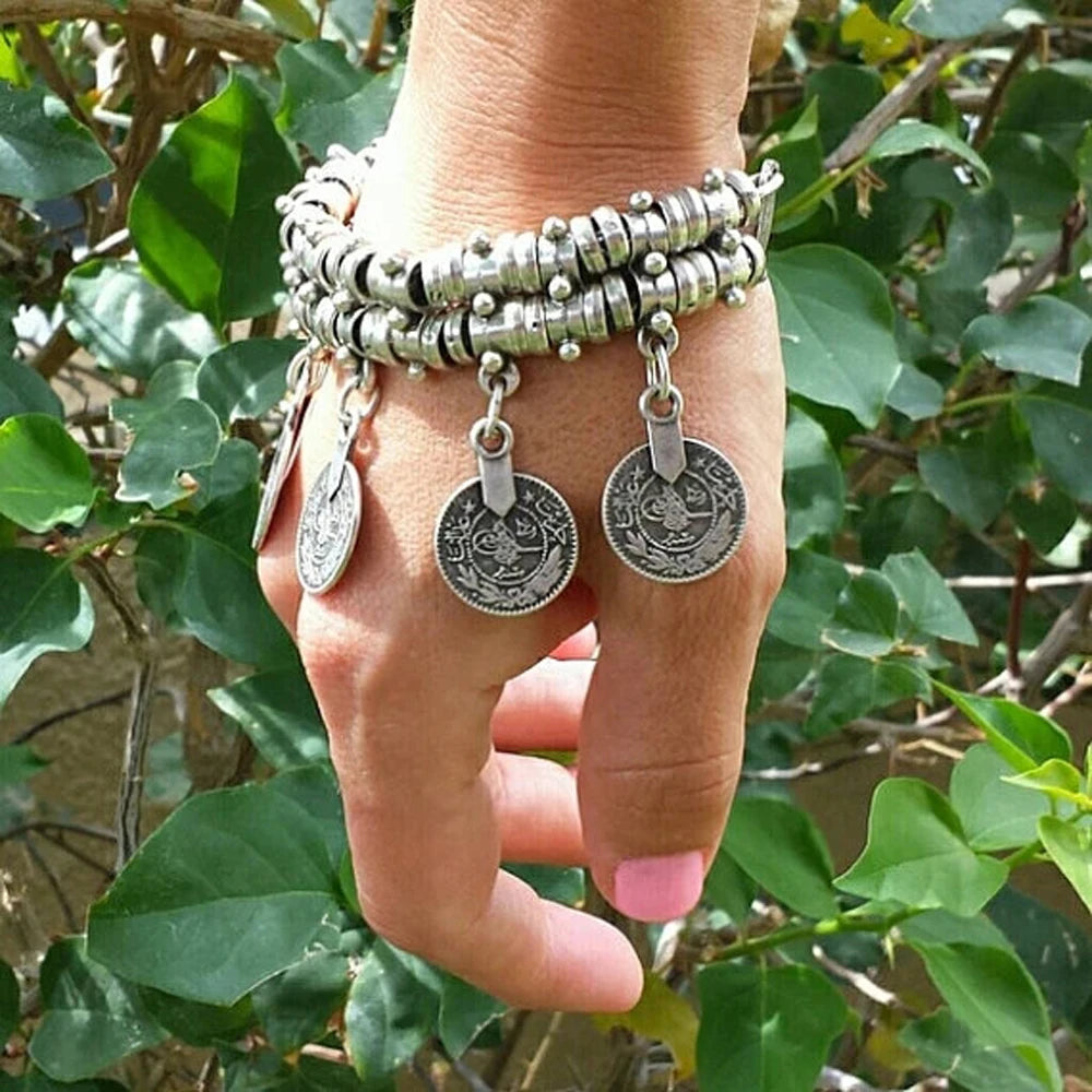 KIMLUD, Retro Ethnic Coins Bracelet for Women Boho Beach Party Festival Bracelets Gypsy Afghan Turkish India Antalya Jewelry Accessories, KIMLUD Womens Clothes