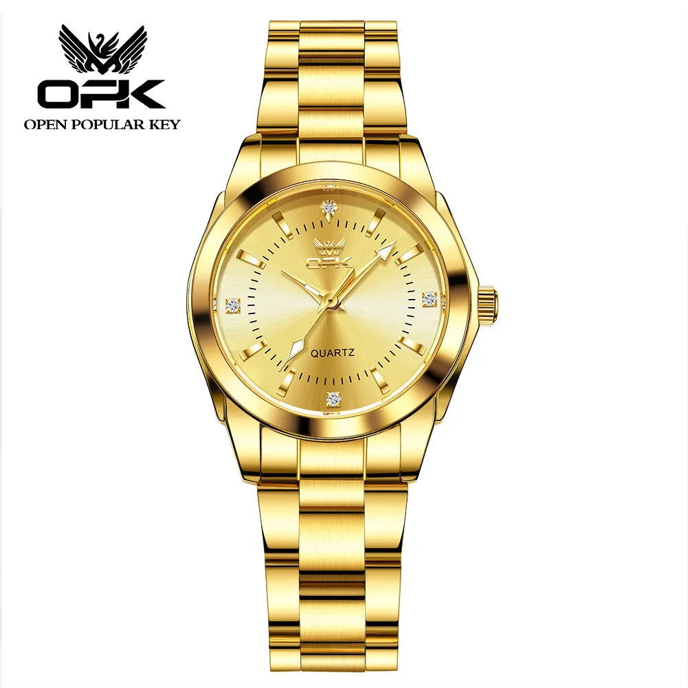 OPK fashion simple steel band quartz women's watch часы женские наручные diamond waterproof luminous quartz watch for women