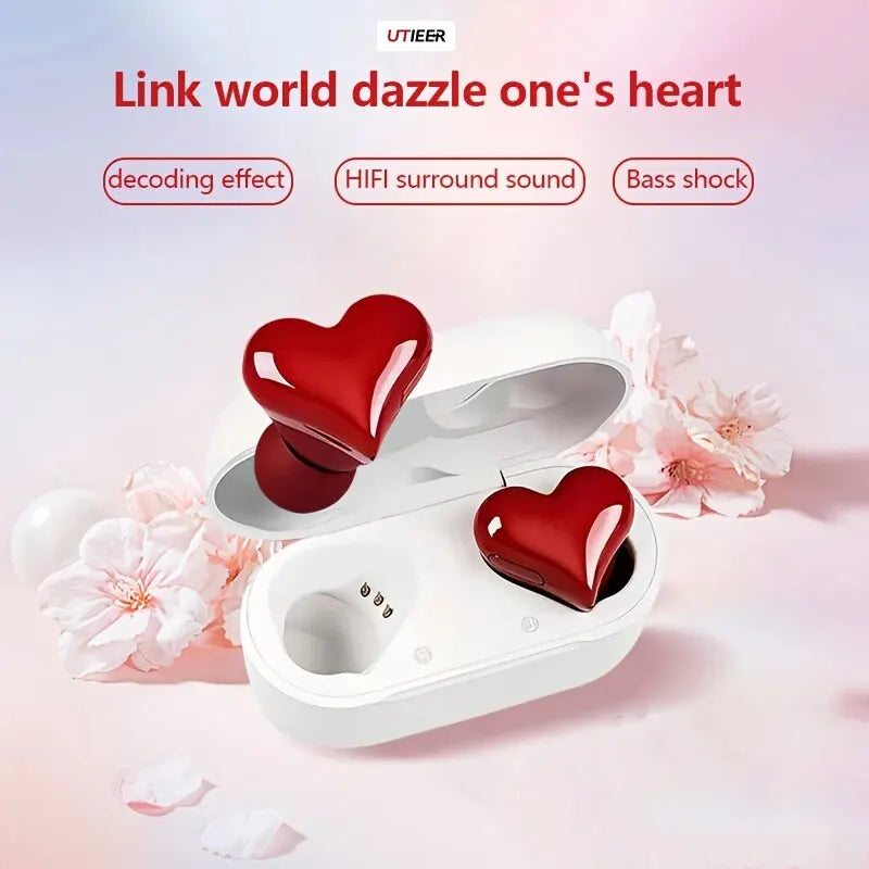 AX30 New Heart Shaped Wireless Design Girls In Ear Wireless Bluetooth Earphones Cute And Fashionable Appearance - KIMLUD