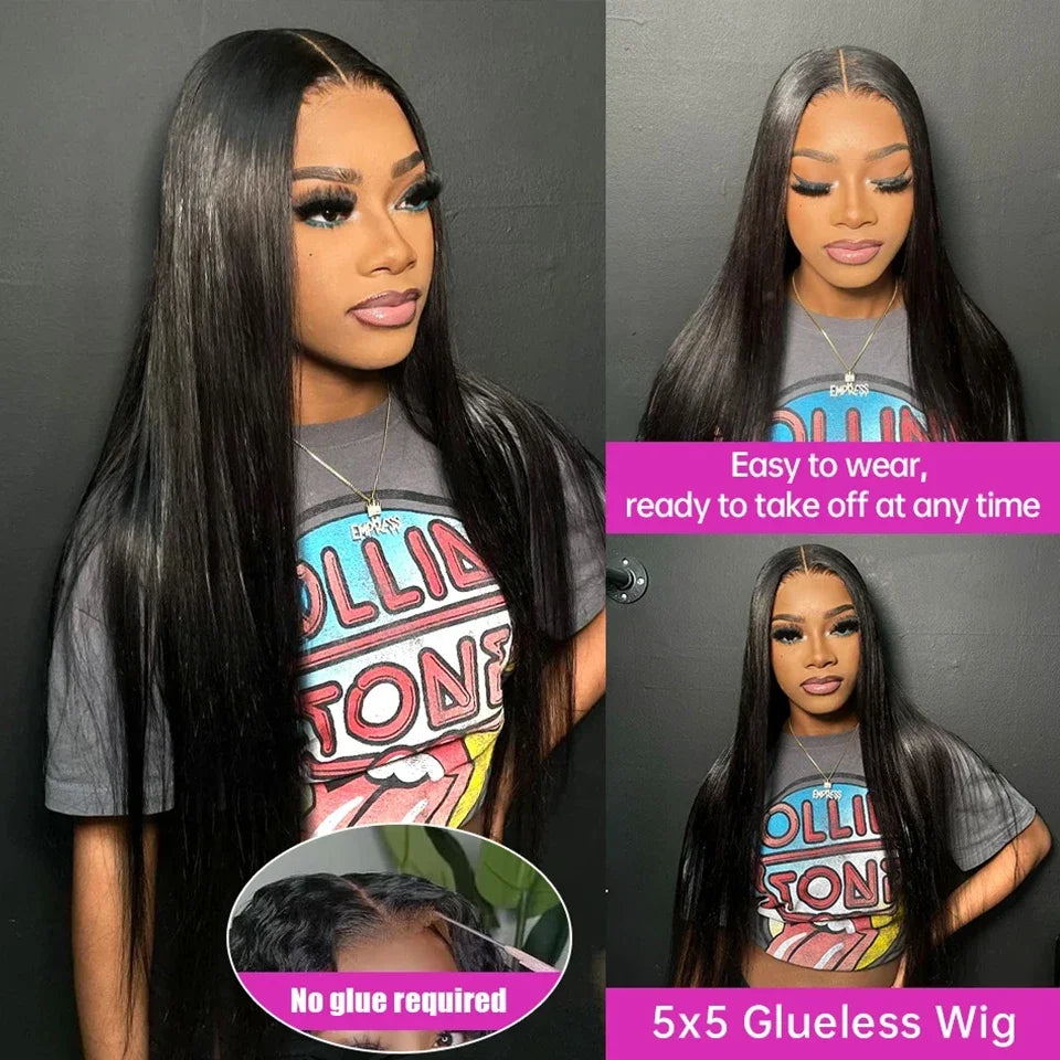 5x5 Closure HD Transparent Upgrade Pre cut Lace Glueless Straight Human Hair Wigs Prelucked Brazilian Long Hair Wigs 200 Density