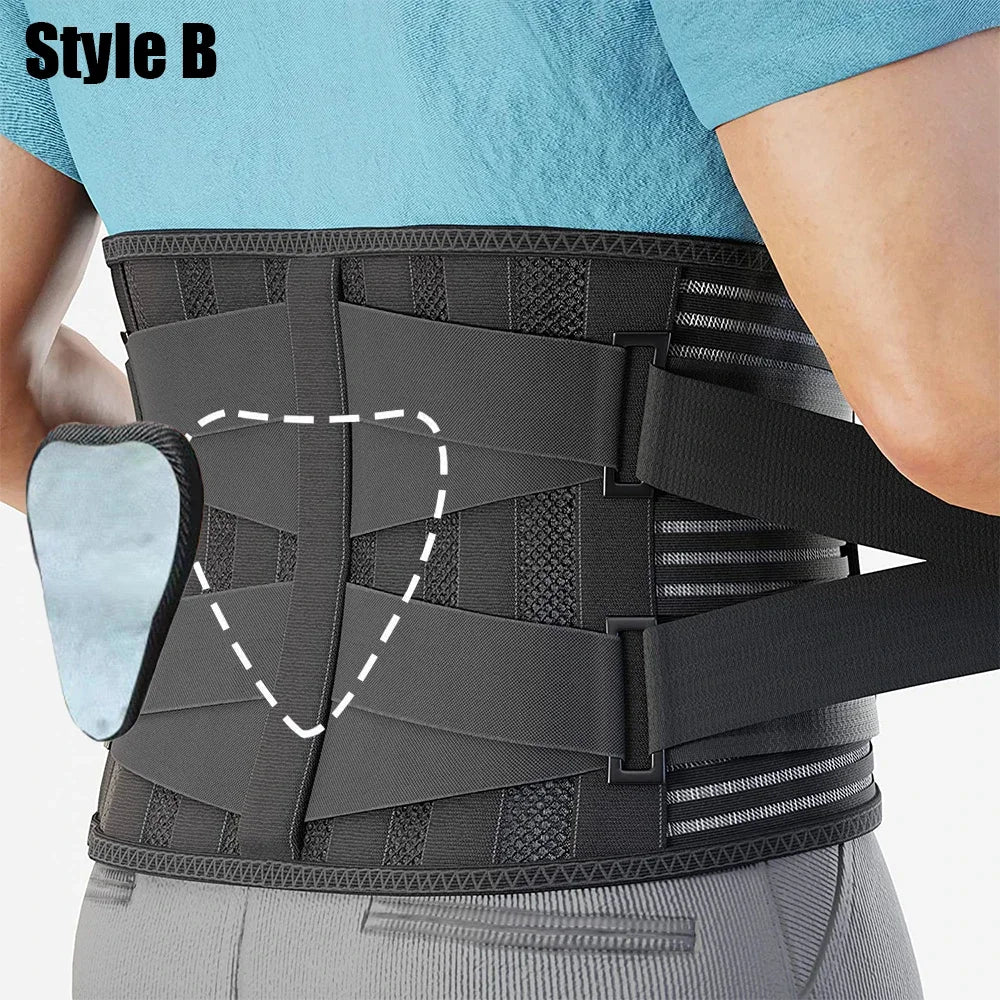 KIMLUD, Elstiac Lumbar Back Belt Waist Support Trainer Adjustable Lumbar Pad with 6 Stays Abdominal Binder Fitness Gym Belts Women Men, Style B / XXXL-waist 135-155cm, KIMLUD APPAREL - Womens Clothes