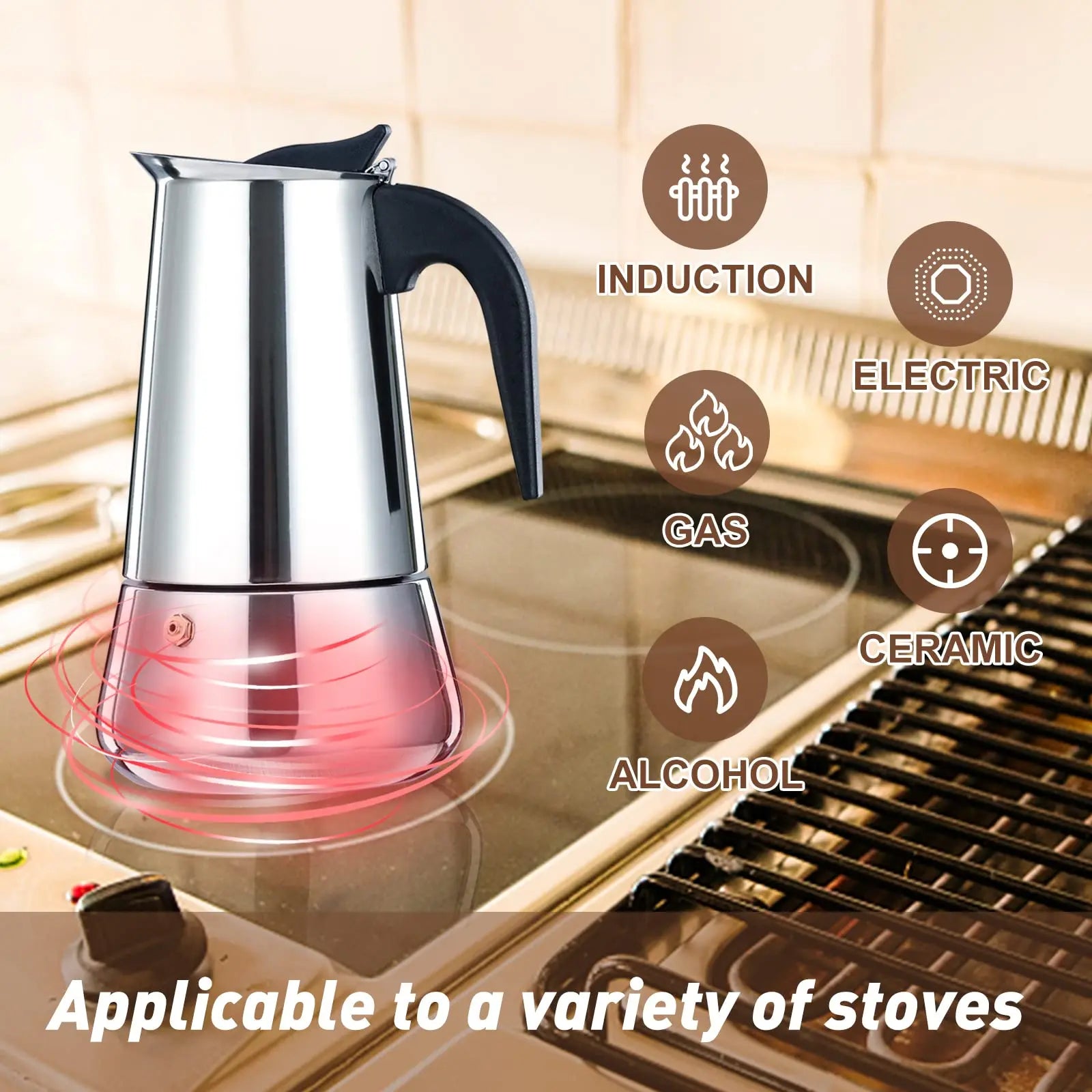 1-12 Cup 600ML Stovetop Moka Pot for Portable Coffee Maker,Stainless Steel Coffee Pot,Espresso Percolator Maker for Home Camping