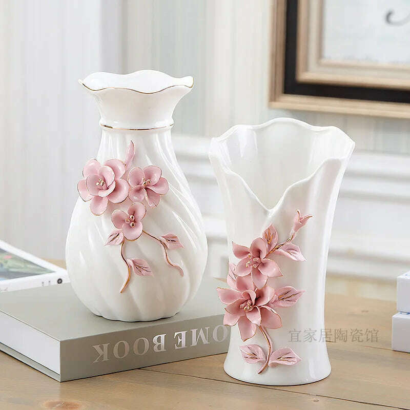 KIMLUD, A pair of Nordic style small vases, simple white ceramic ornaments, living room, European style flower decorations, 2 pieces, HONG002, KIMLUD Womens Clothes