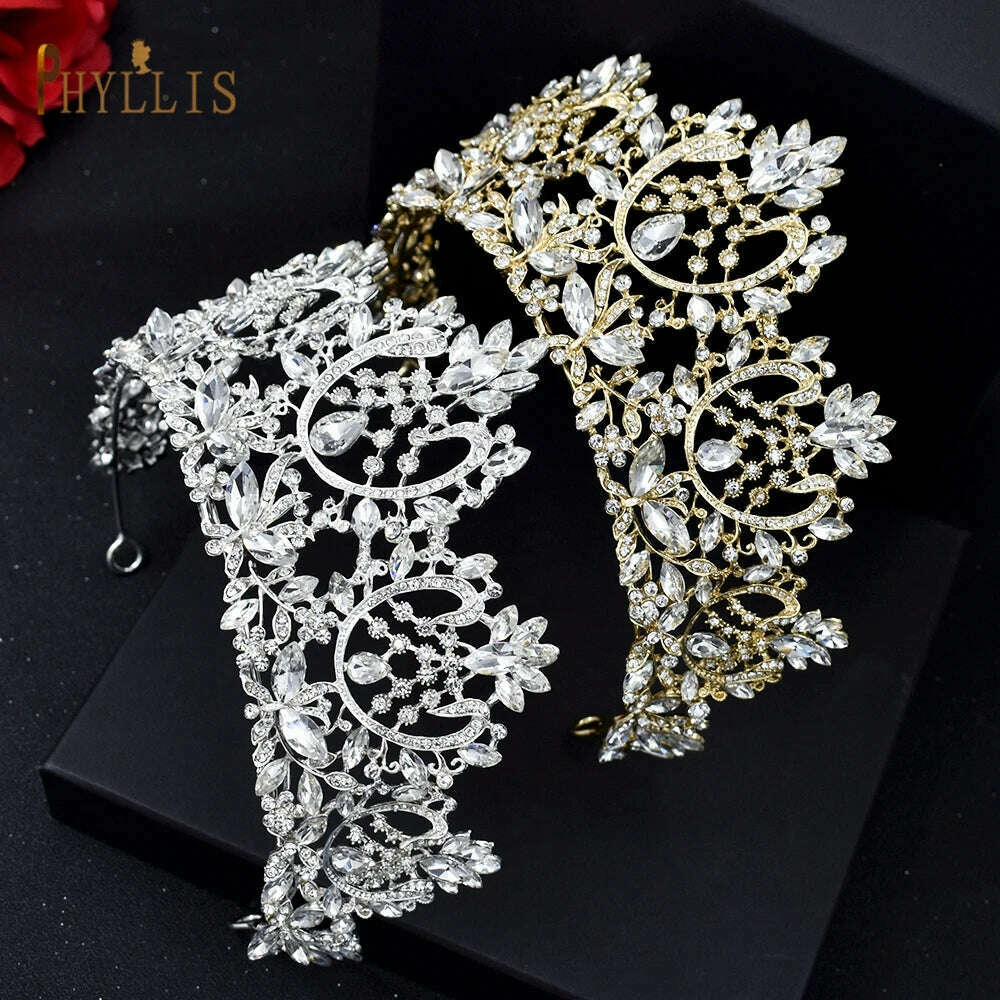 A195 Baroque Wedding Headband Crystal Bridal Crowns and Tiaras Hair Jewelry Accessories Women Rhinestone Headwears Queen Diadems - KIMLUD