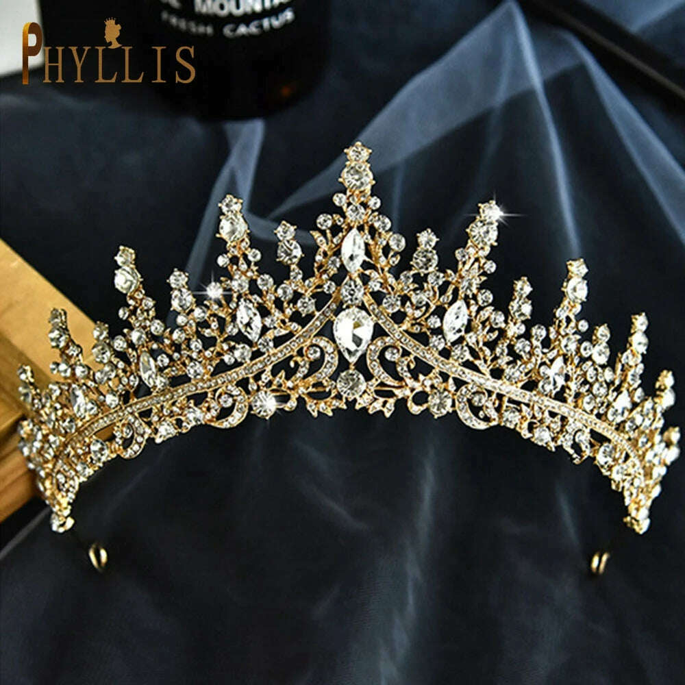 A195 Baroque Wedding Headband Crystal Bridal Crowns and Tiaras Hair Jewelry Accessories Women Rhinestone Headwears Queen Diadems - KIMLUD