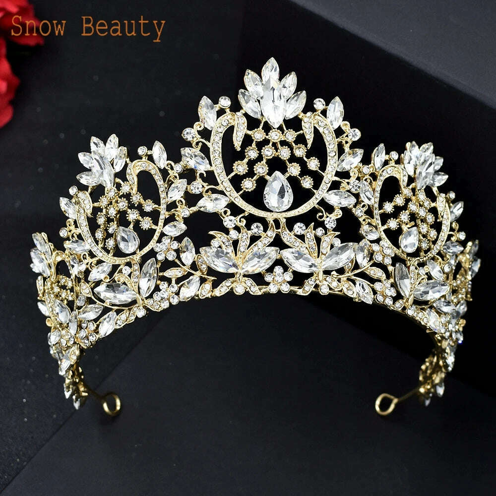 A195 Baroque Wedding Headband Crystal Bridal Crowns and Tiaras Hair Jewelry Accessories Women Rhinestone Headwears Queen Diadems - KIMLUD