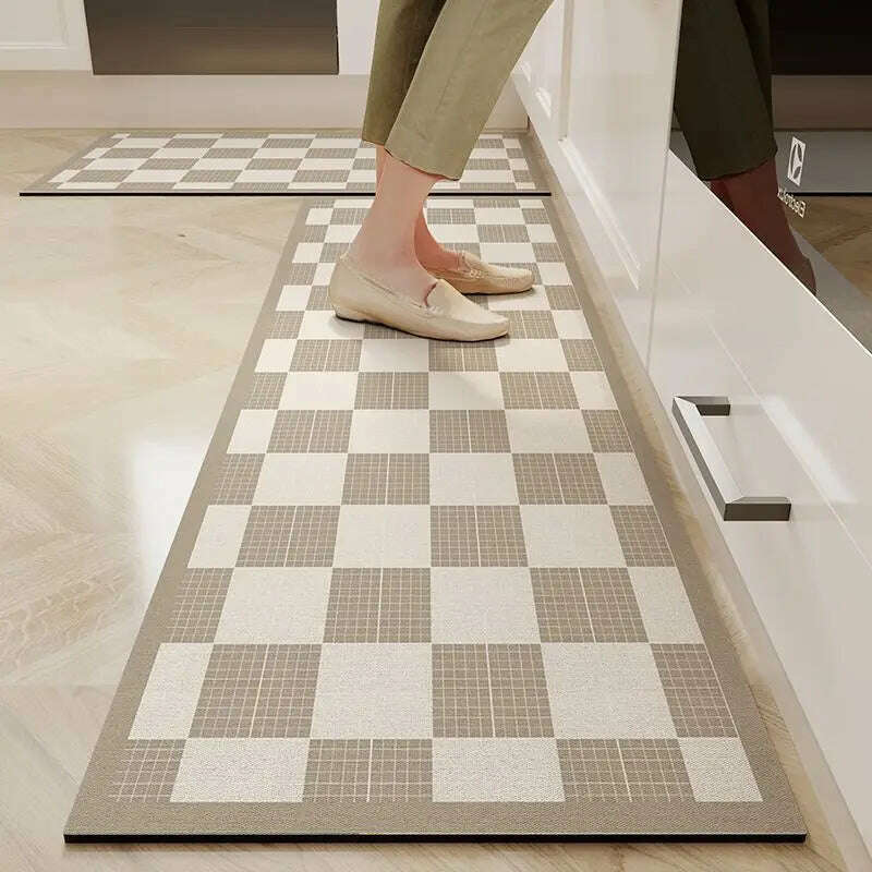 KIMLUD, Absorbent Kitchen Floor Mat Diatomaceous Mud Floor Mats Doorstep Water Absorption Oil Absorption Anti Slip Rug Bathroom Carpet, Beige check / 50x60 and 50x160cm, KIMLUD Womens Clothes