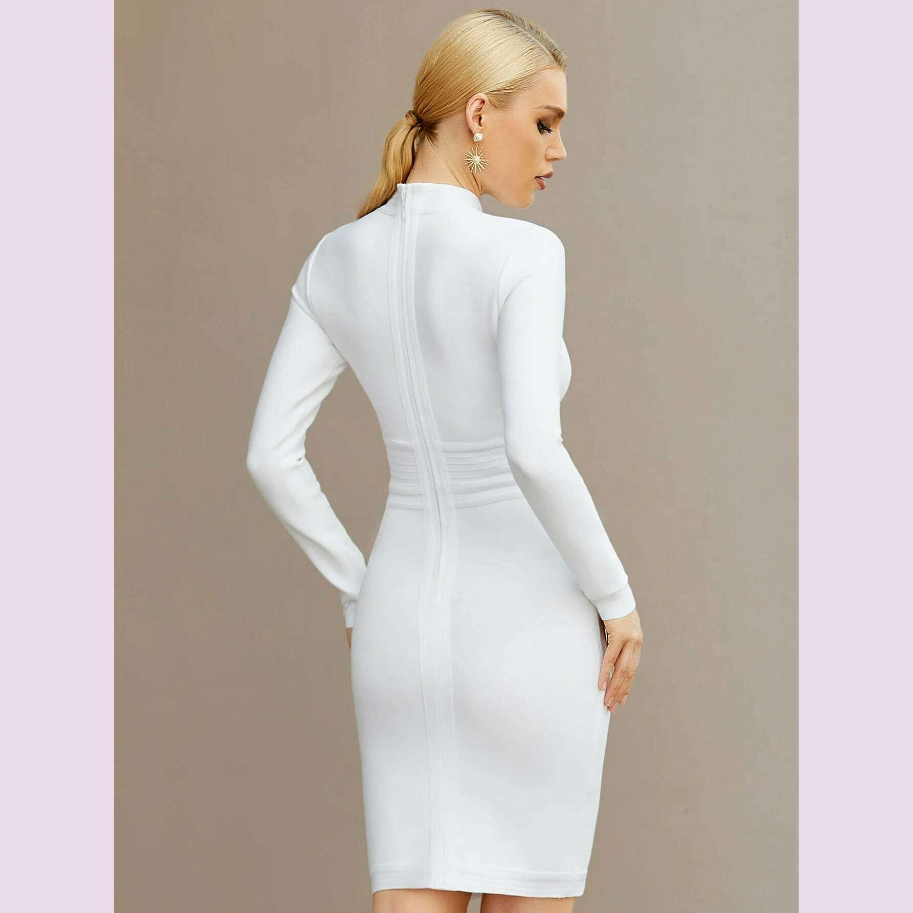 Adyce New Arrivals Women White Long Sleeve Bodycon Bandage Celebrity Party Dress Sexy Hollow Out Buttons Club Runway Dress 2024 - KIMLUD