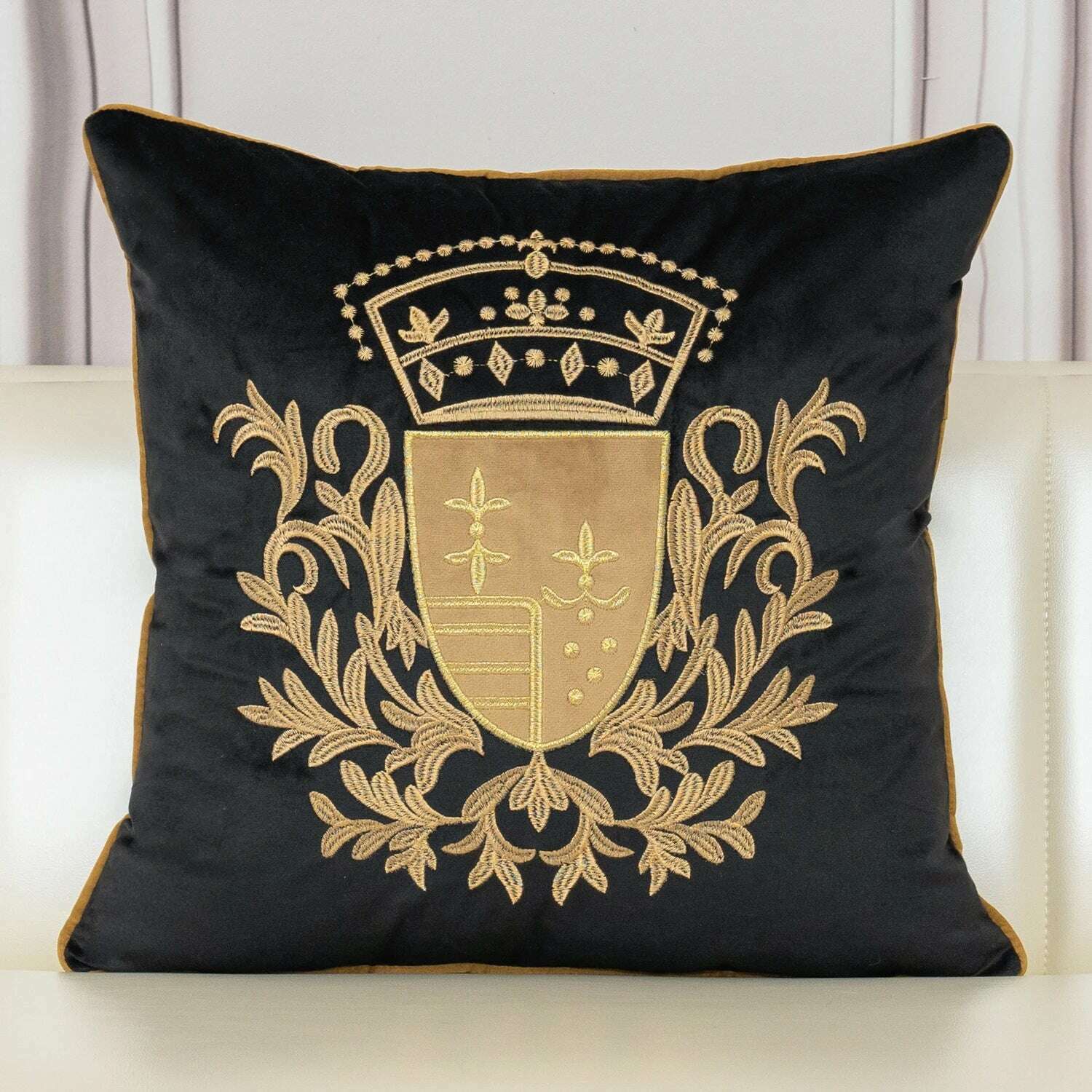 KIMLUD, Aeckself Luxury European Embroidery Velvet Cushion Cover Home Decor Navy Blue Gold Beige Black Throw Pillow Case, 45x45cm / Black-TY, KIMLUD Womens Clothes