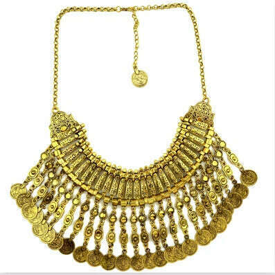 KIMLUD, Afghan Bohemian Collars Choker Chic Ethnic Indian Jewelry Sets Gypsy Boho Vintage Tassel Coin Statement Necklace Earrings Women, Gold Necklace, KIMLUD APPAREL - Womens Clothes