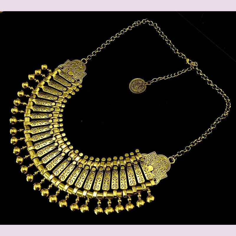 Afghan Bohemian Collars Choker Chic Ethnic Indian Jewelry Sets Gypsy Boho Vintage Tassel Coin Statement Necklace Earrings Women - KIMLUD