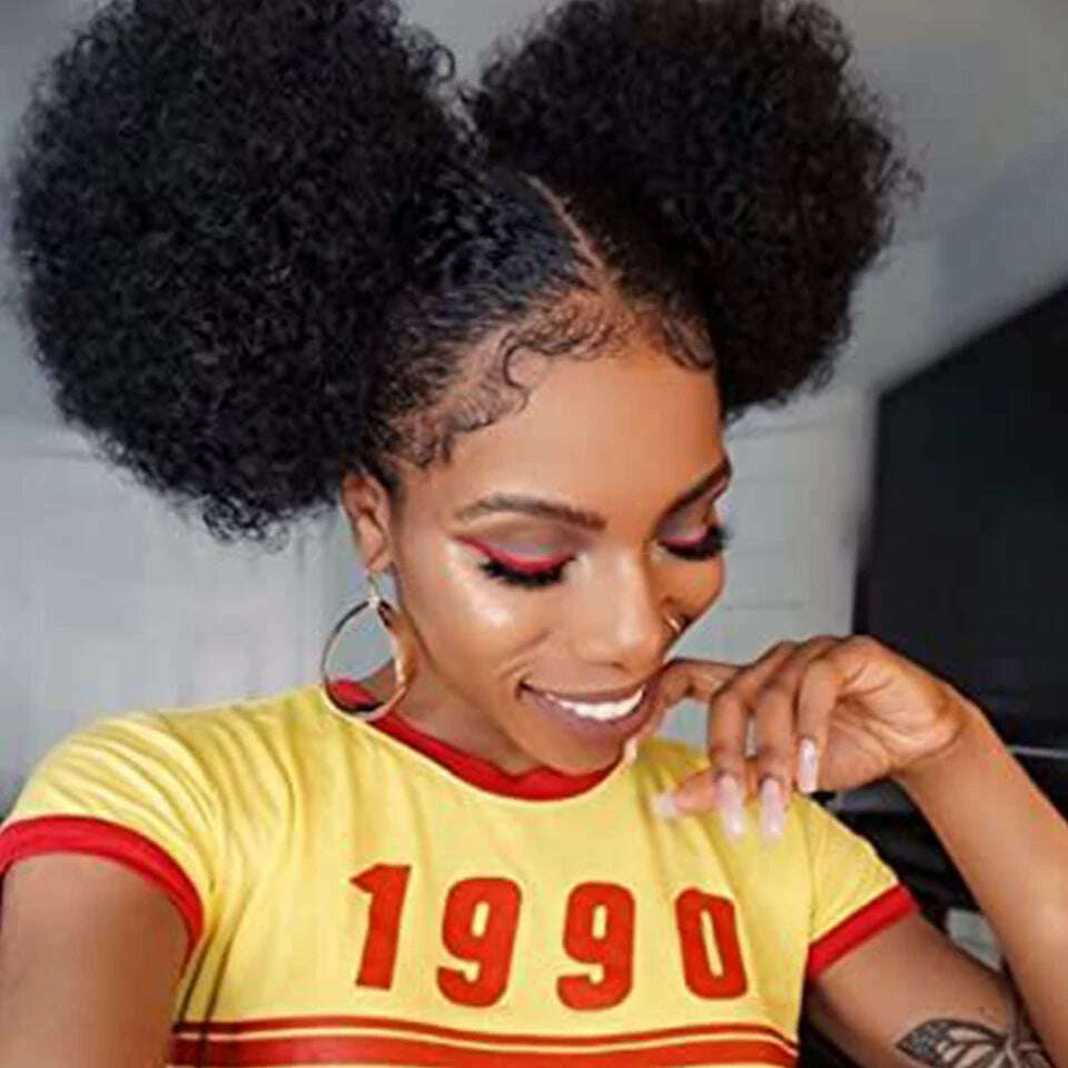 Afro Kinky Pony Tail Clip In on African Synthetic Hair Afro Puff Chignon Hairpiece For Women Drawstring Ponytail Kinky - KIMLUD