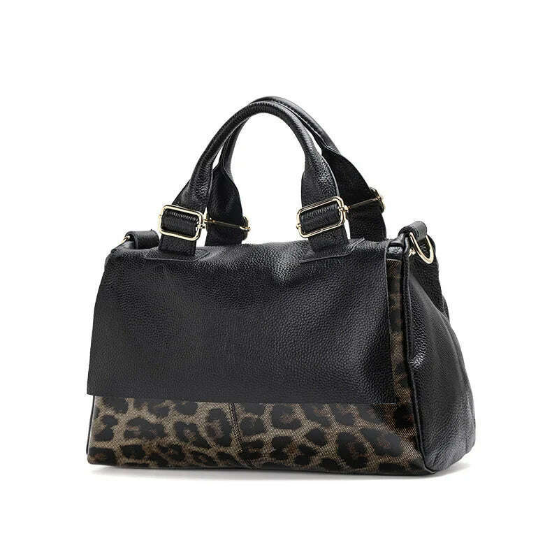 Aidrani Classic Leopard Pattern Genuine Leather Women's Bag Large Capacity Women's Handbag Cowhide Casual Shoulder Bag - KIMLUD