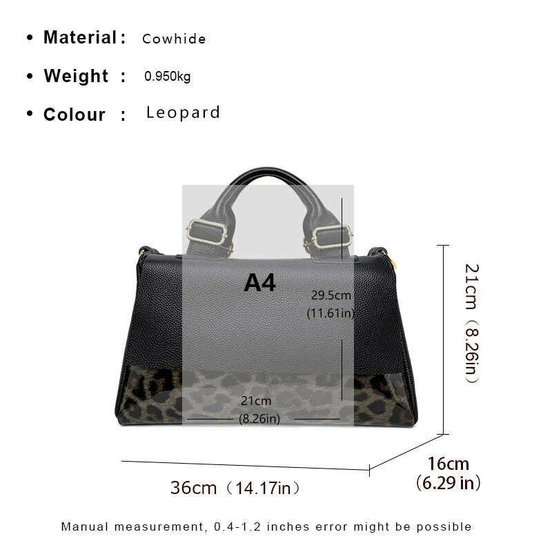 KIMLUD, Aidrani Classic Leopard Pattern Genuine Leather Women's Bag Large Capacity Women's Handbag Cowhide Casual Shoulder Bag, KIMLUD Womens Clothes