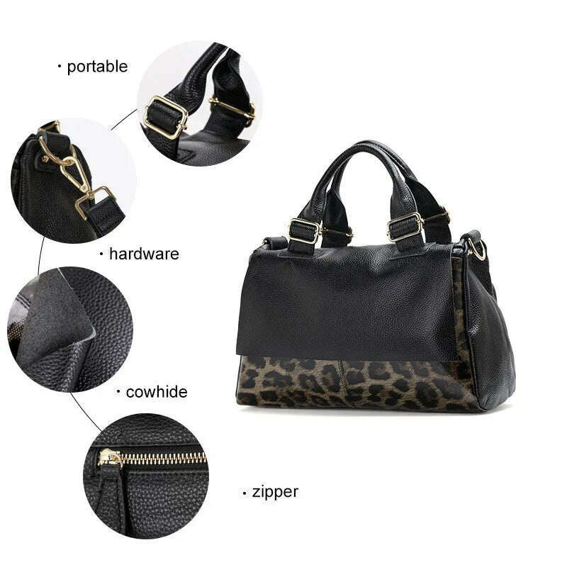 Aidrani Classic Leopard Pattern Genuine Leather Women's Bag Large Capacity Women's Handbag Cowhide Casual Shoulder Bag - KIMLUD