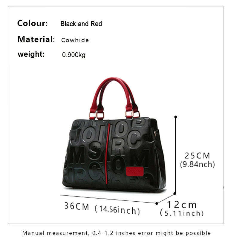 Aidrani Fashionable women's large capacity handbag with letter design, made of 100% cowhide material, - KIMLUD