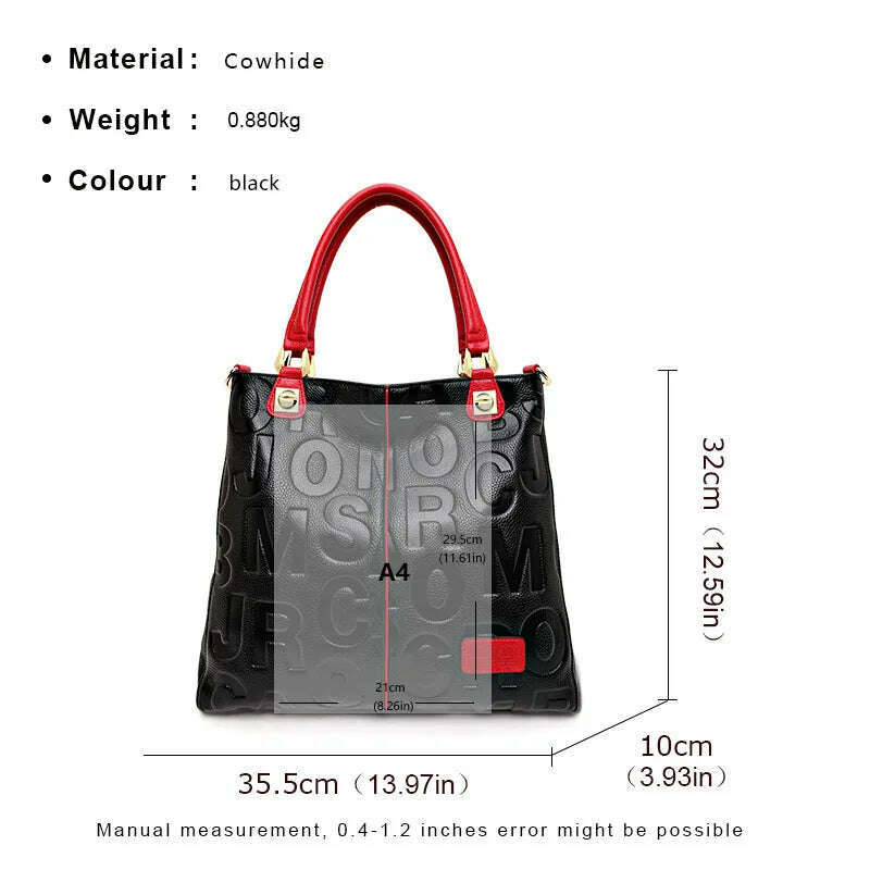 Aidrani Fashionable women's letter printed handbag made of high-quality cowhide a large capacity portable commuting bag - KIMLUD