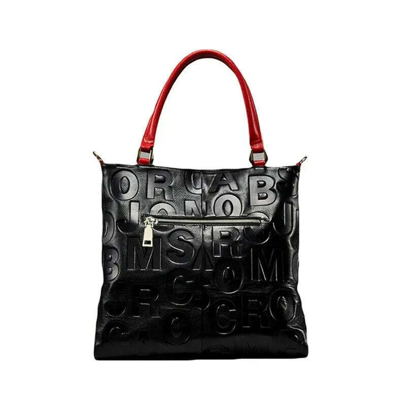 Aidrani Trendy WOMEN'S Large Capacity Letter Embossed Tote Bag Made of Soft Cowhide Material Single Shoulder Underarm Bag - KIMLUD