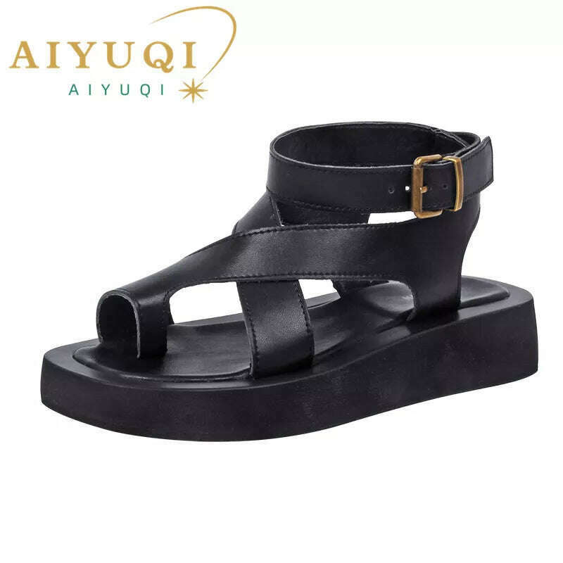 AIYUQI Sandals Women Genuine Leather 2024 Summer New Clip Toe Sandals Ladies Roman Women Shoes Muffin Sandals WHS MTO - KIMLUD