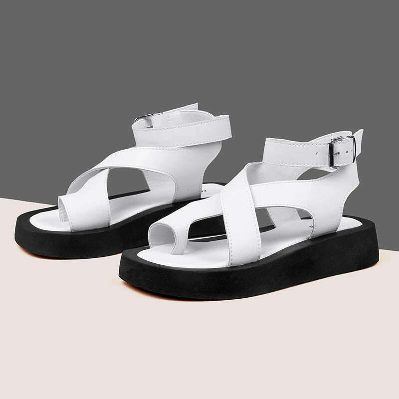 KIMLUD, AIYUQI Sandals Women Genuine Leather 2024 Summer New Clip Toe Sandals Ladies Roman Women Shoes Muffin Sandals WHS MTO, KIMLUD Womens Clothes