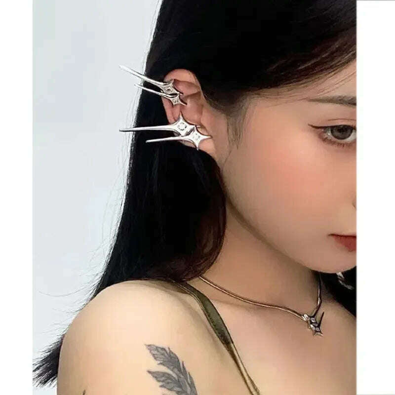 Alien Cyberpunk Transparent Zircon Metal Ear Hook for women men unisex Punk Ear bone clip Streetwear Accessory HUANZHI 2023 New - KIMLUD