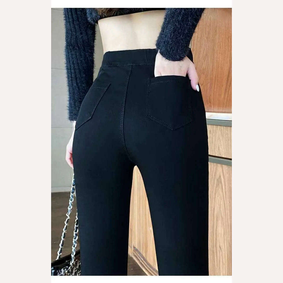 KIMLUD, All-match casual pants 2022 autumn winter plus velvet high waist slim stretch foot pants fashionable women's clothing, KIMLUD Womens Clothes