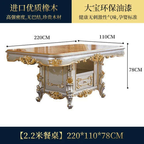 KIMLUD, All-solid wood dining table and chair combination villa rectangular western dining table large household dining table, 2.2 1.1M, KIMLUD Womens Clothes