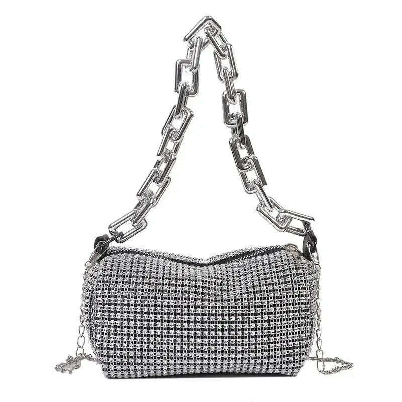 KIMLUD, Allover Rhinestone Bucket Bag, Glitter Chain Prom Purse, Women's Mini Crossbody Bag (6.3*3.54) Inch, KIMLUD Womens Clothes