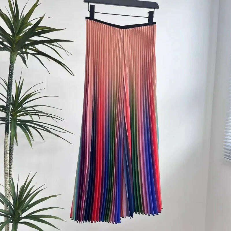 ALSEY Miyake Pleated Slim Hundred Fashion Rainbow Color Gradient Women's Office Lady Casual Pants Spring/Summer 2024 New - KIMLUD