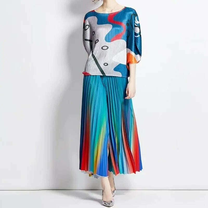 ALSEY Miyake Pleated Slim Hundred Fashion Rainbow Color Gradient Women's Office Lady Casual Pants Spring/Summer 2024 New - KIMLUD