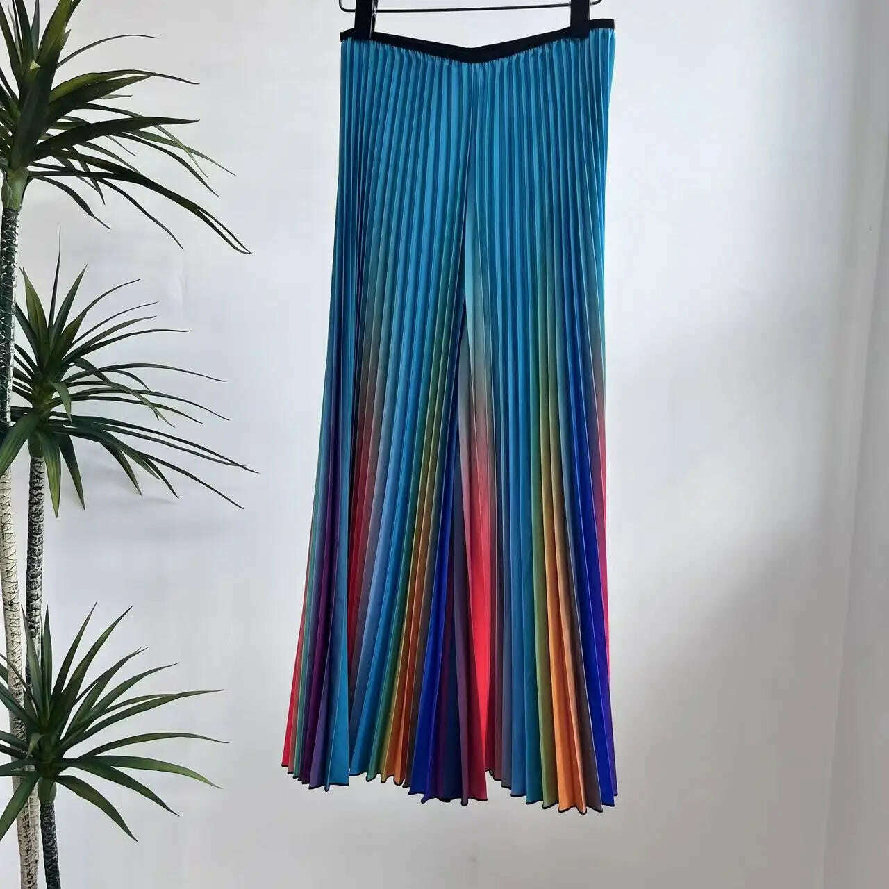 ALSEY Miyake Pleated Slim Hundred Fashion Rainbow Color Gradient Women's Office Lady Casual Pants Spring/Summer 2024 New - KIMLUD