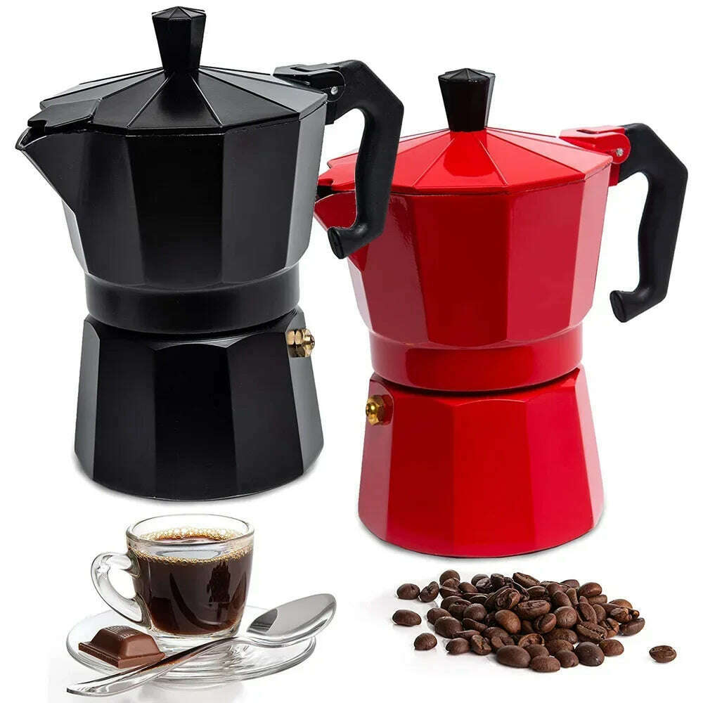 Aluminum Moka Pot 300ml Authentic Italian Espresso Coffee Maker for Stovetop Home Outdoor Black Red Coffee Moka Pot - KIMLUD