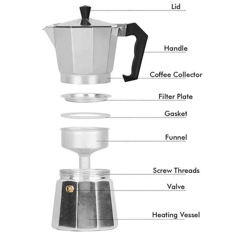 Aluminum Moka Pot 300ml Authentic Italian Espresso Coffee Maker for Stovetop Home Outdoor Black Red Coffee Moka Pot - KIMLUD